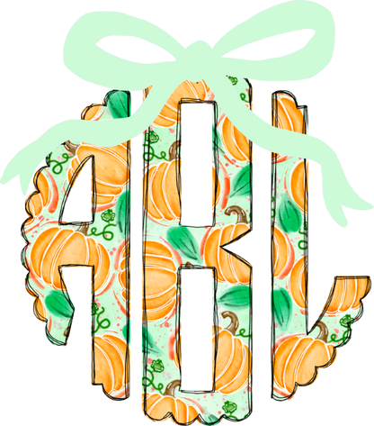 Personalized Blue Bow Pumpkin Initials