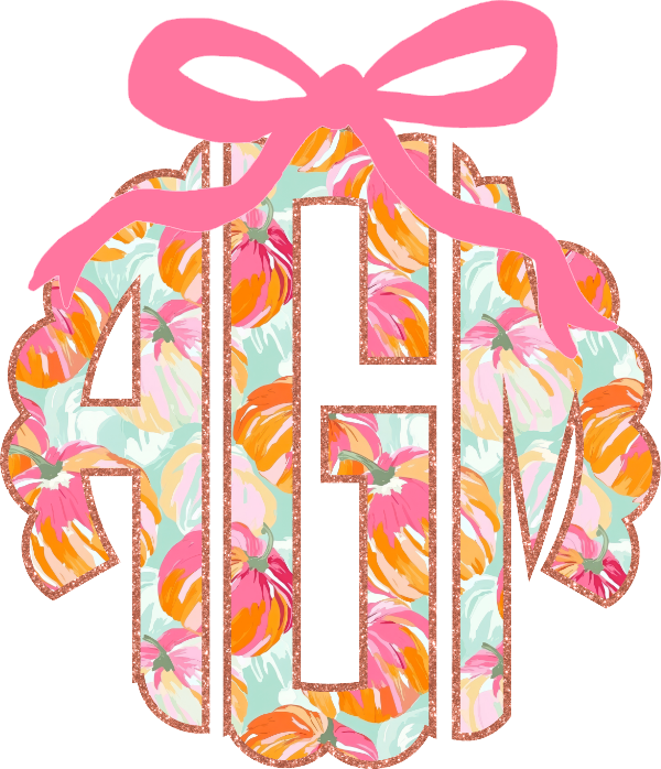 Personalized Pink Sparkle Bow Pumpkin Initials