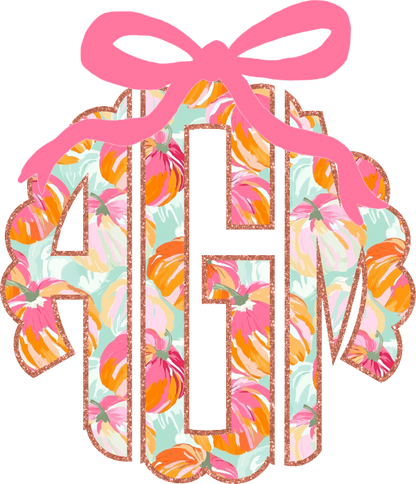 Personalized Pink Sparkle Bow Pumpkin Initials