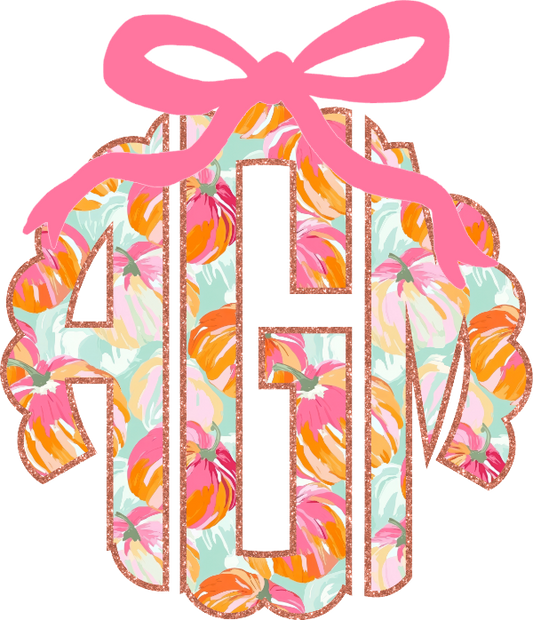 Personalized Pink Sparkle Bow Pumpkin Initials