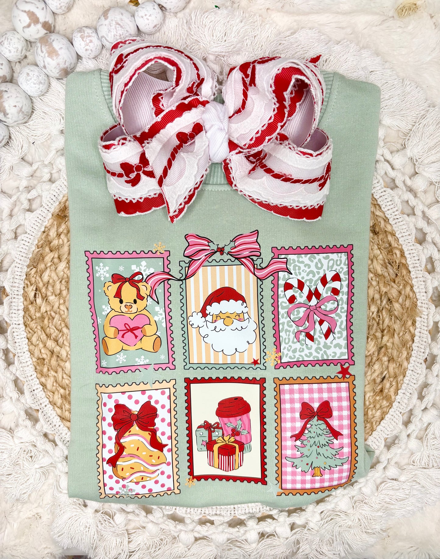 Pink and Red Preppy Christmas Stamps