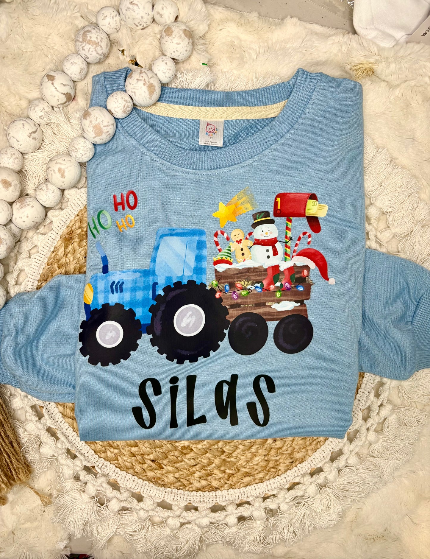 Christmas Tractor Name Blue