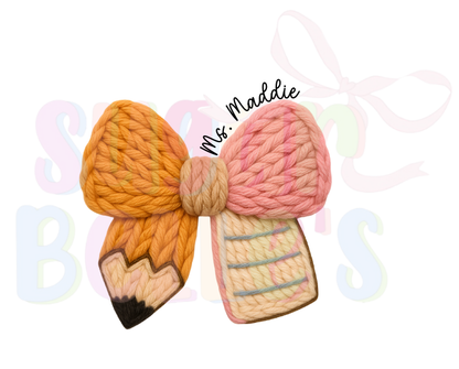 Faux Yarn School Bow Name
