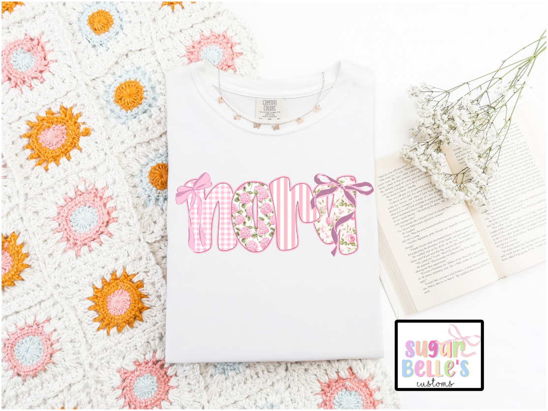 Pink Floral Alpha Bow Name