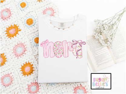 Pink Floral Alpha Bow Name