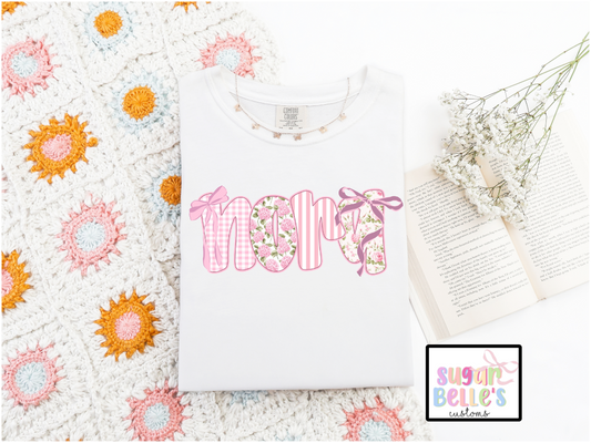 Pink Floral Alpha Bow Name