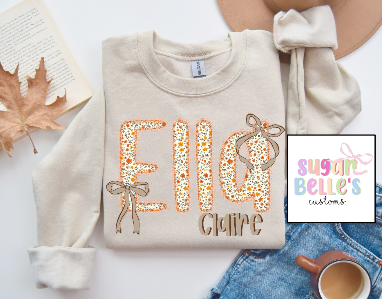 Lace Fall Floral Bow Name
