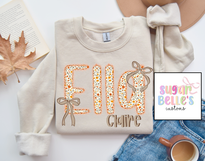 Lace Fall Floral Bow Name