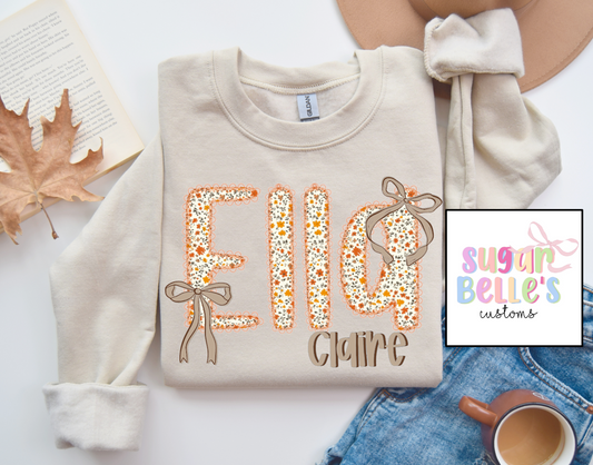 Lace Fall Floral Bow Name