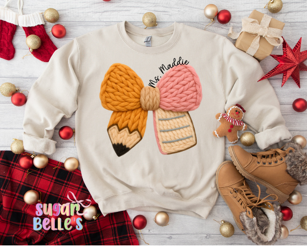 Faux Yarn School Bow Name