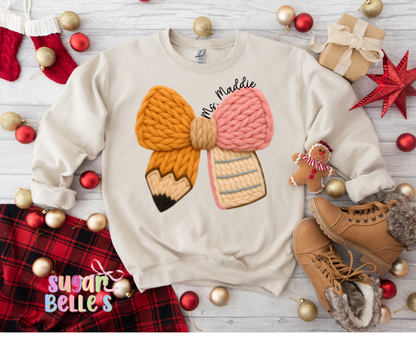 Faux Yarn School Bow Name
