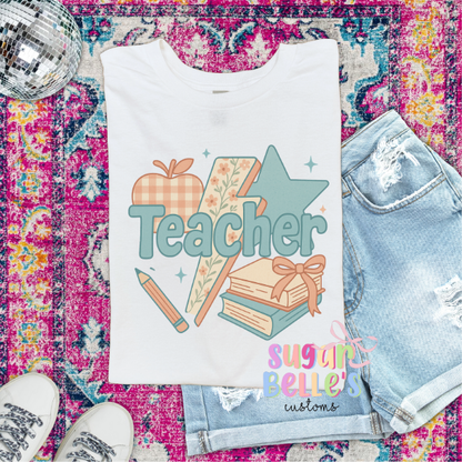 Cute book lightning bolt apple teach