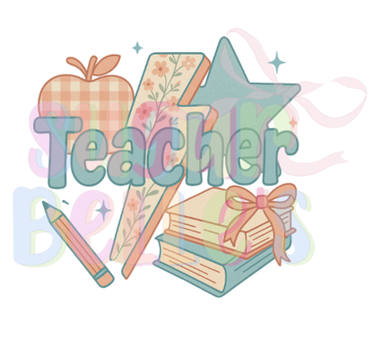 Cute book lightning bolt apple teach