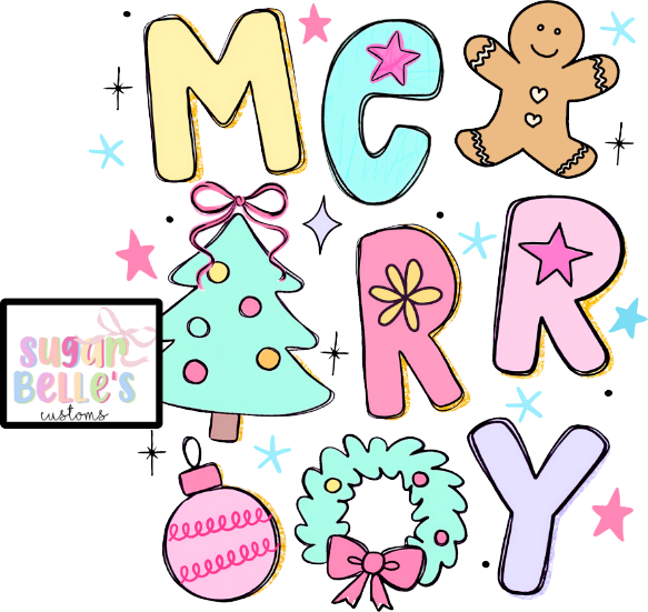 Merry Christmas Gingerbread and Ornaments