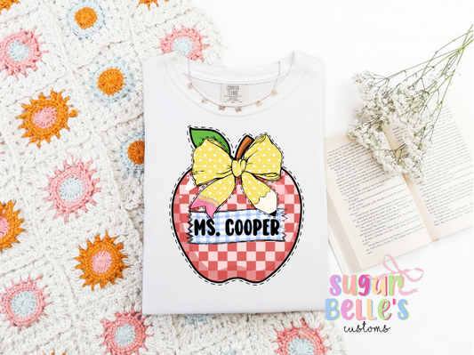 School Apple Bow Name