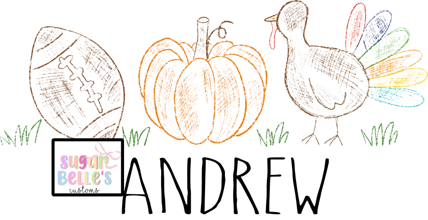 Hand drawn Turkey Pumpkin Football Name
