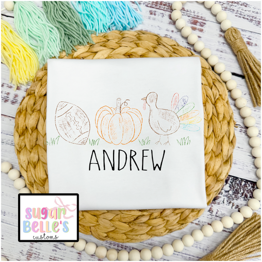 Hand drawn Turkey Pumpkin Football Name