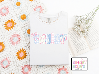 Blue and Pink Alpha Name Girly Bows