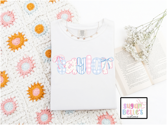 Blue and Pink Alpha Name Girly Bows